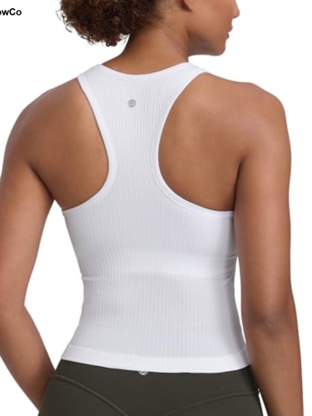 CRZ YOGA Seamless Rib High Neck Tank Top Slim Fit Built-in Bra Yoga